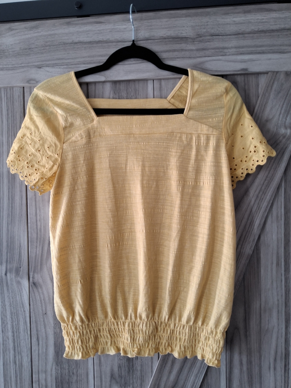 89th & Madison Yellow Square-Neck Eyelet Sleeve Top